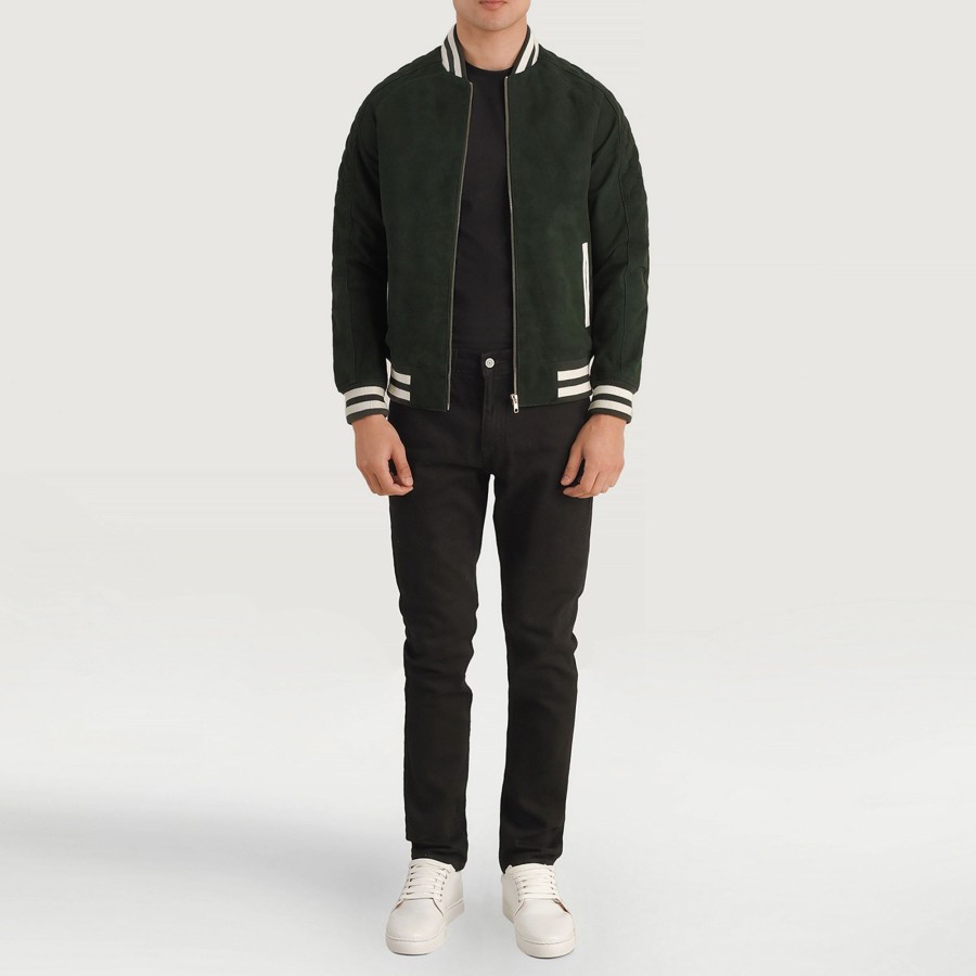 Men TheJacketMaker | Pascal Green Suede Varsity Jacket