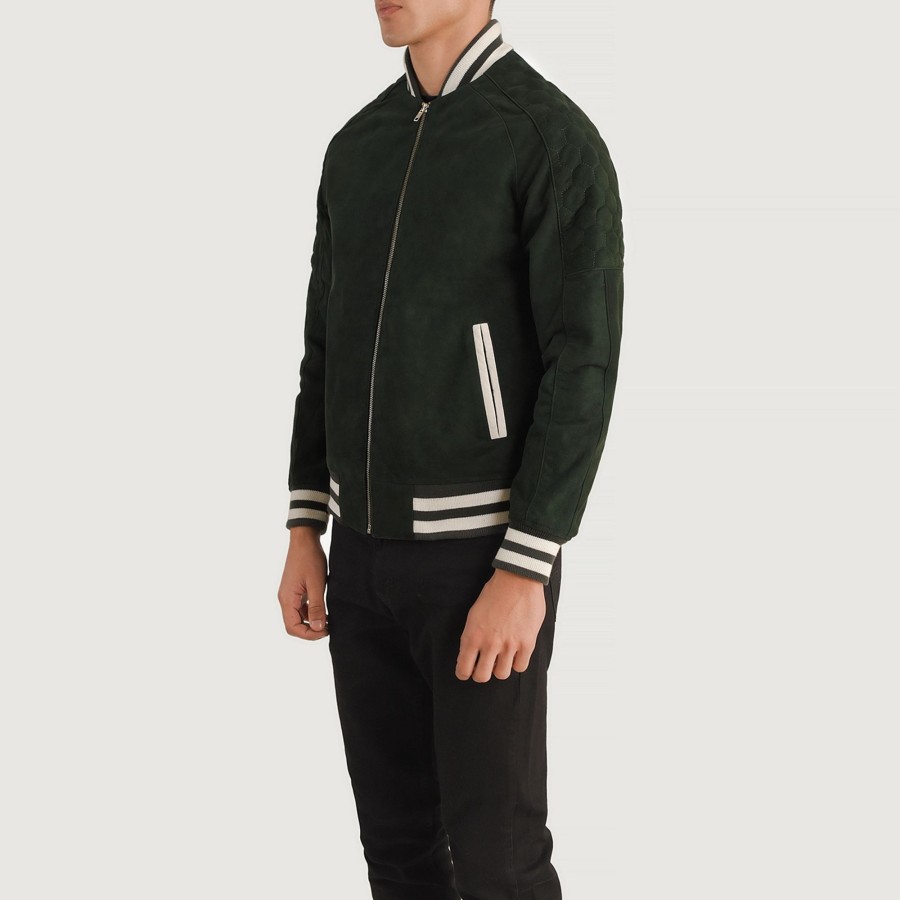 Men TheJacketMaker | Pascal Green Suede Varsity Jacket