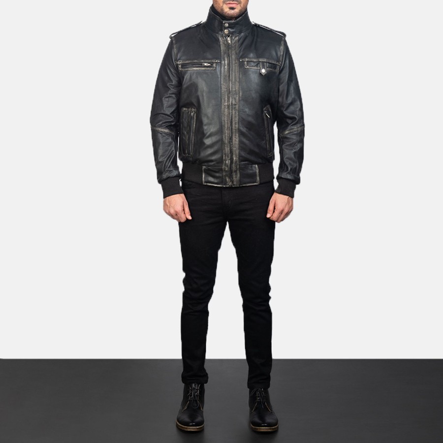 Men TheJacketMaker | Glen Street Black Leather Bomber Jacket