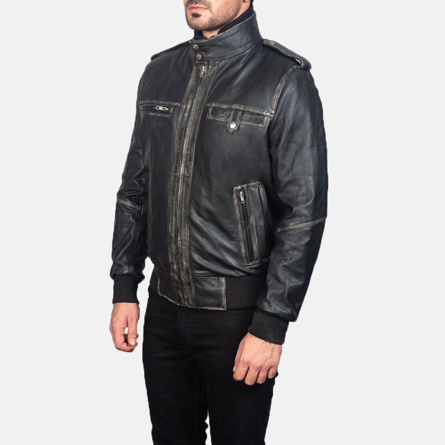 Men TheJacketMaker | Glen Street Black Leather Bomber Jacket