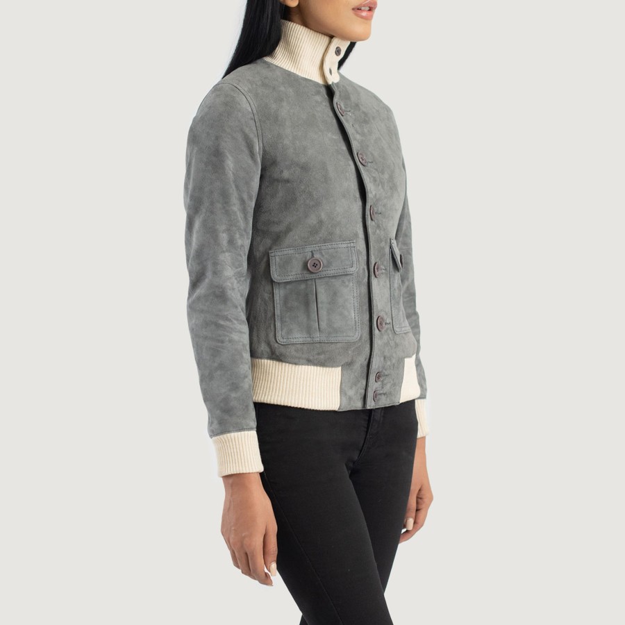 Women TheJacketMaker | Sasha A1 Grey Suede Bomber Jacket