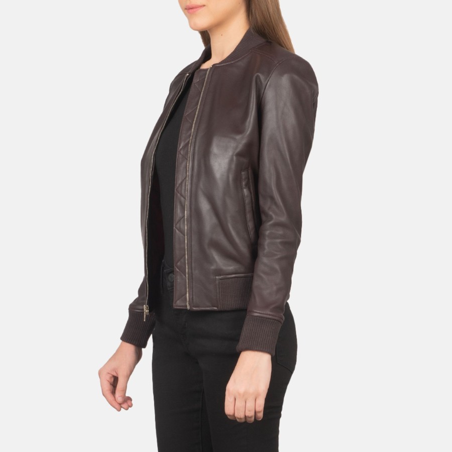 Women TheJacketMaker | Bliss Maroon Leather Bomber Jacket