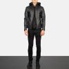 Men TheJacketMaker | Hector Black Hooded Leather Biker Jacket