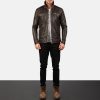 Men TheJacketMaker | Hudson Brown Leather Biker Jacket