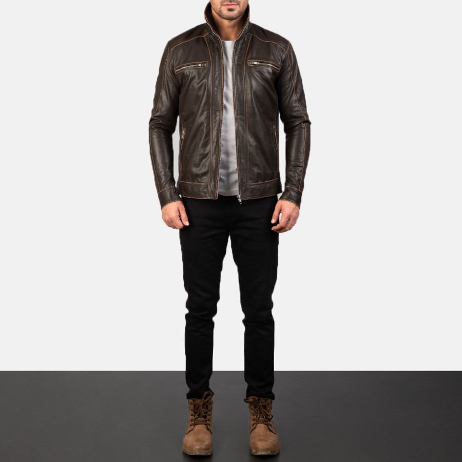 Men TheJacketMaker | Hudson Brown Leather Biker Jacket