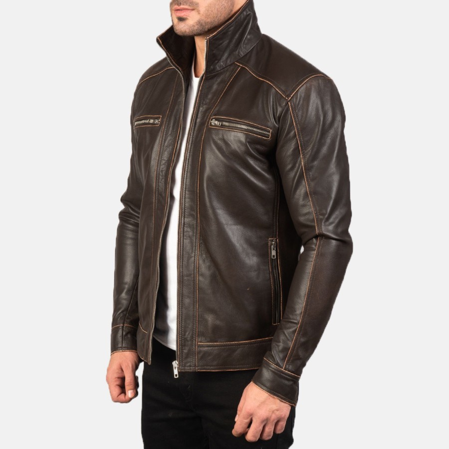 Men TheJacketMaker | Hudson Brown Leather Biker Jacket