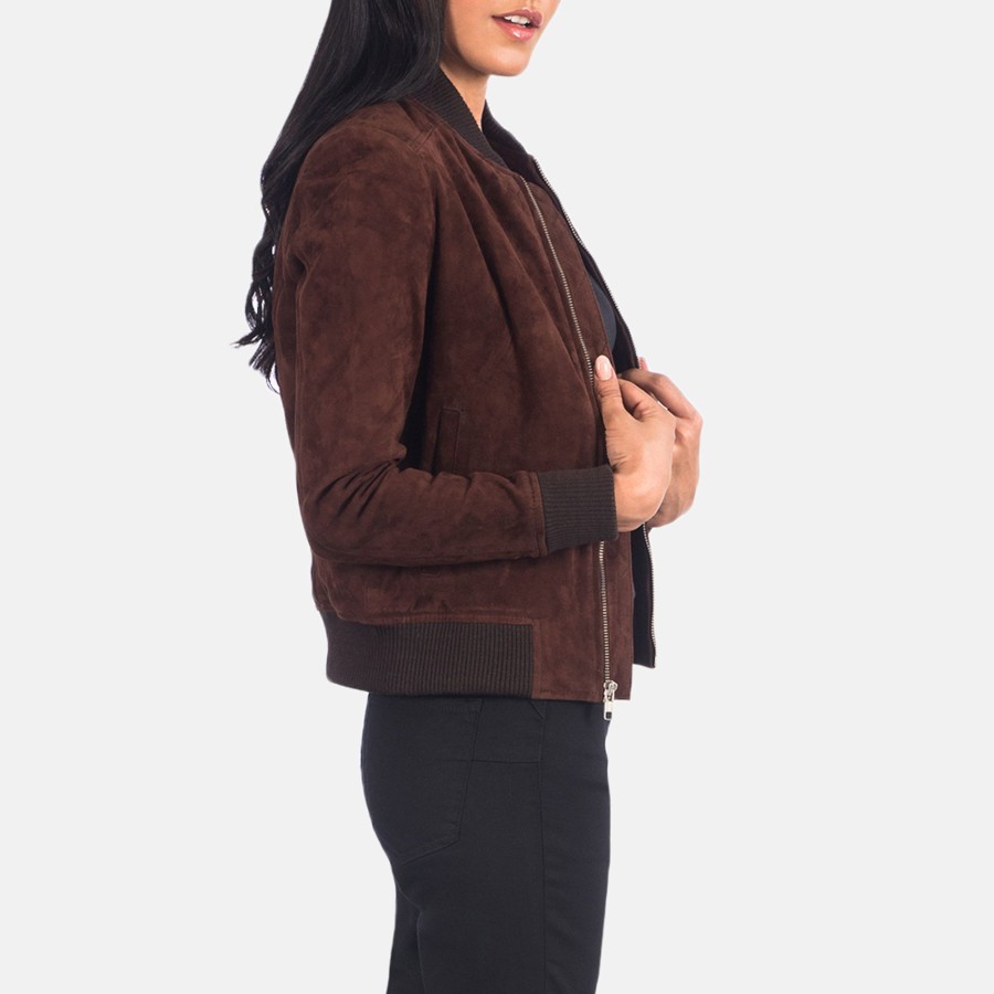 Women TheJacketMaker | Bliss Brown Suede Bomber Jacket