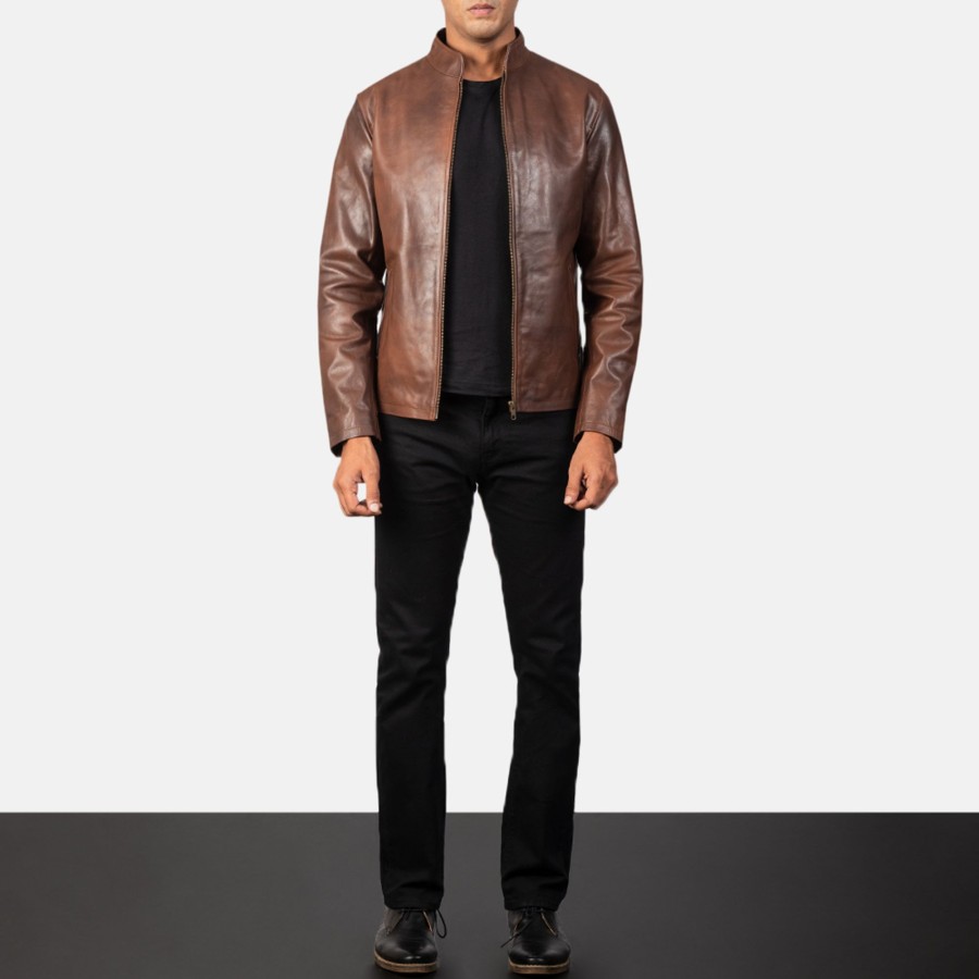 Men TheJacketMaker | Alex Brown Leather Biker Jacket