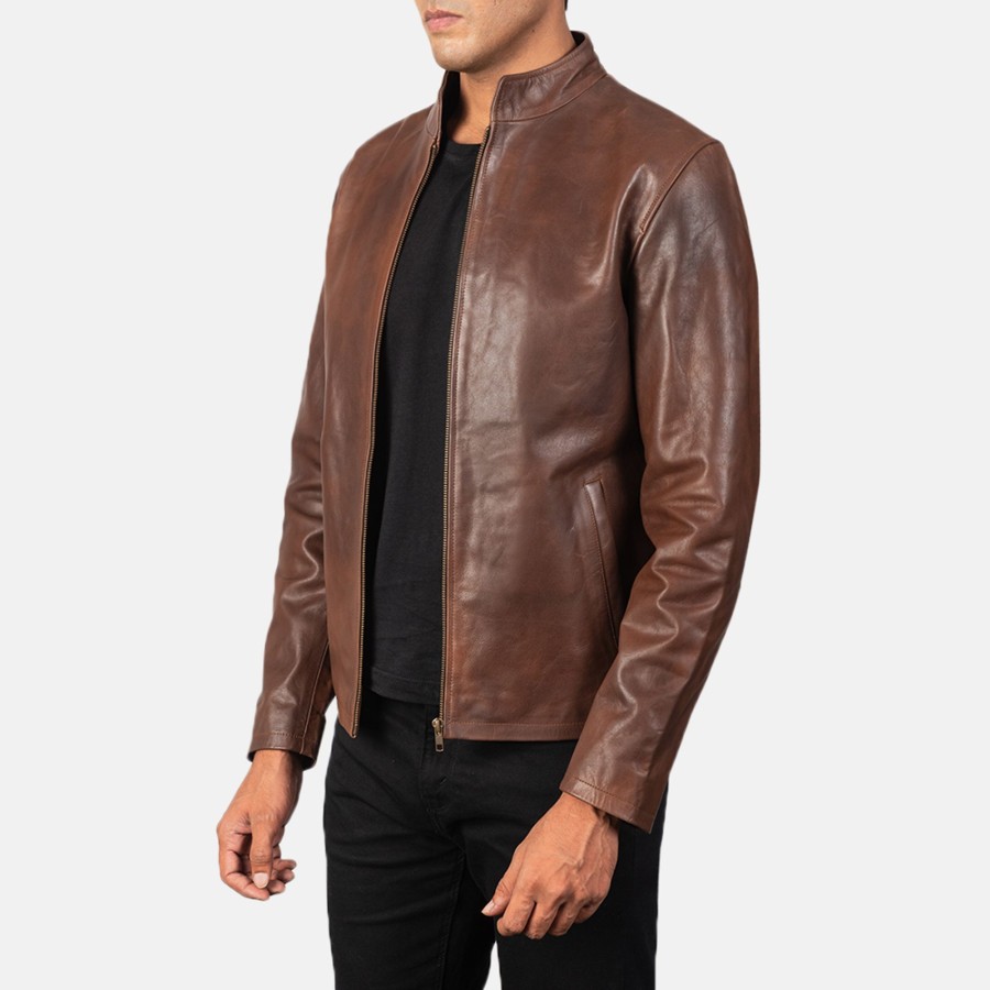 Men TheJacketMaker | Alex Brown Leather Biker Jacket