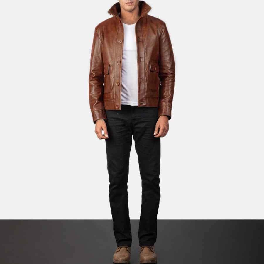 Men TheJacketMaker | Columbus Brown Leather Bomber Jacket