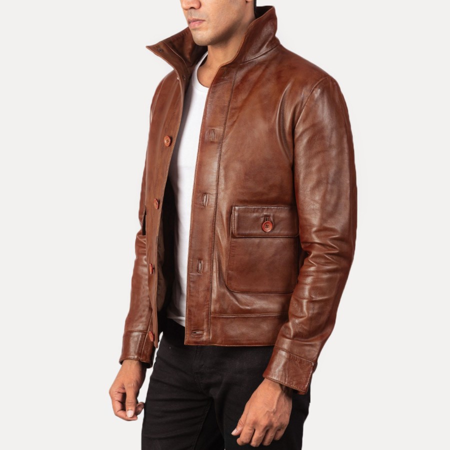 Men TheJacketMaker | Columbus Brown Leather Bomber Jacket