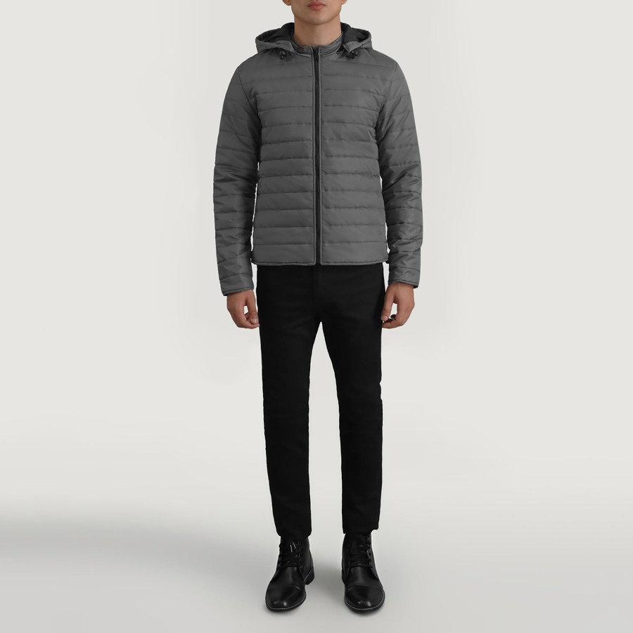 Men TheJacketMaker | Tyler Grey Hooded Puffer Jacket