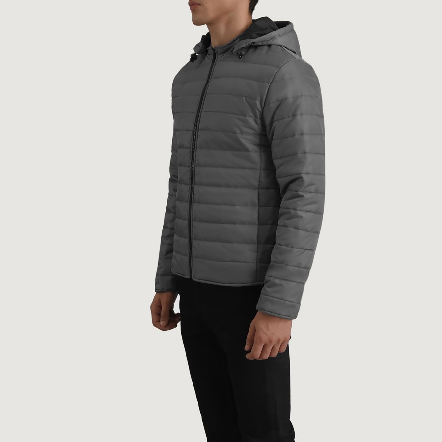 Men TheJacketMaker | Tyler Grey Hooded Puffer Jacket