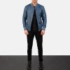 Men TheJacketMaker | Bomia Ma-1 Blue Leather Bomber Jacket