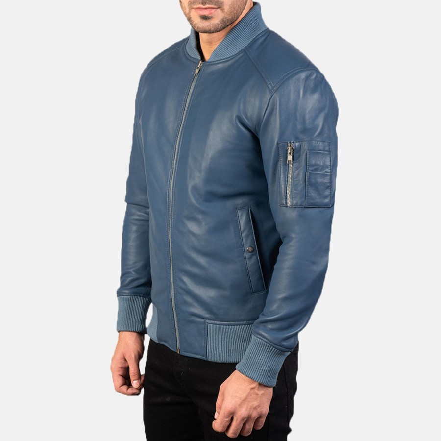 Men TheJacketMaker | Bomia Ma-1 Blue Leather Bomber Jacket