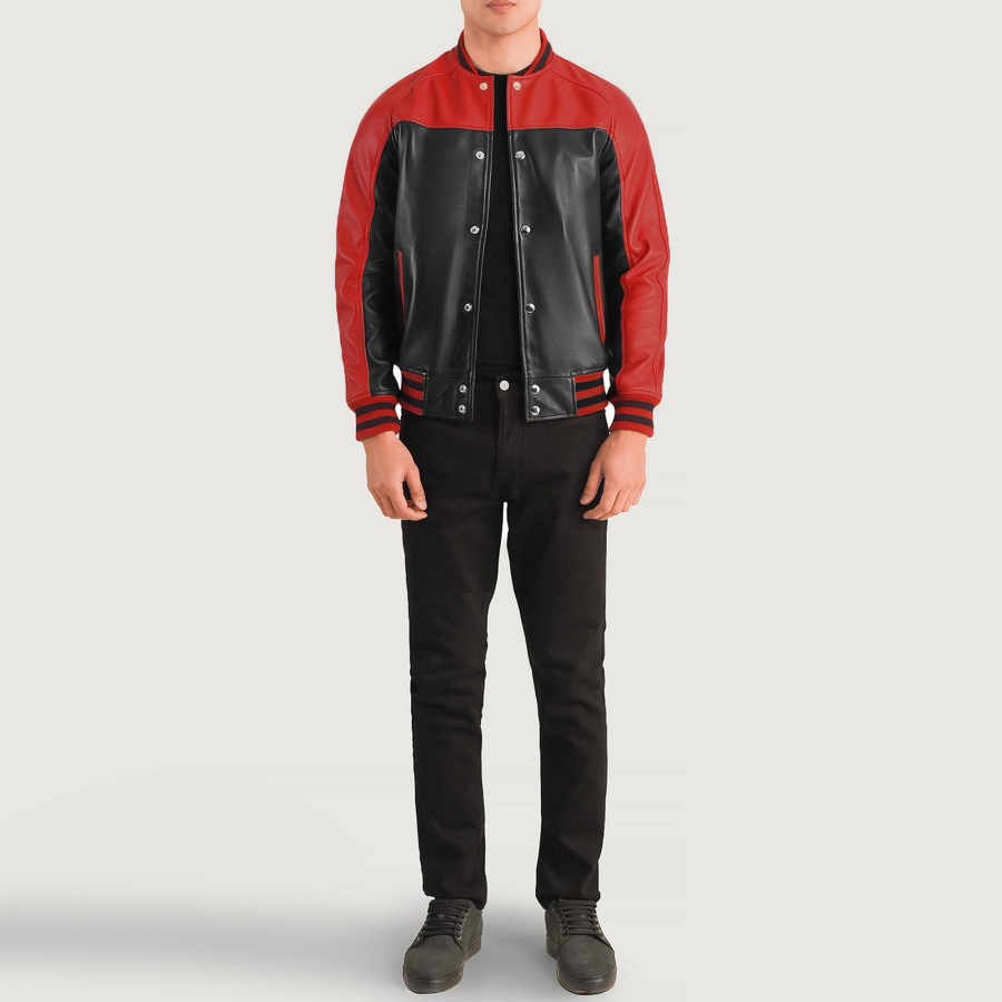 Men TheJacketMaker | Terrance Black & Red Leather Varsity Jacket