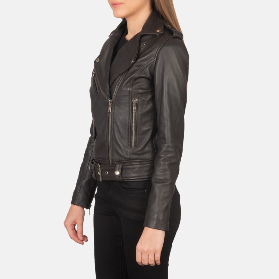 Women TheJacketMaker | Alison Brown Leather Biker Jacket