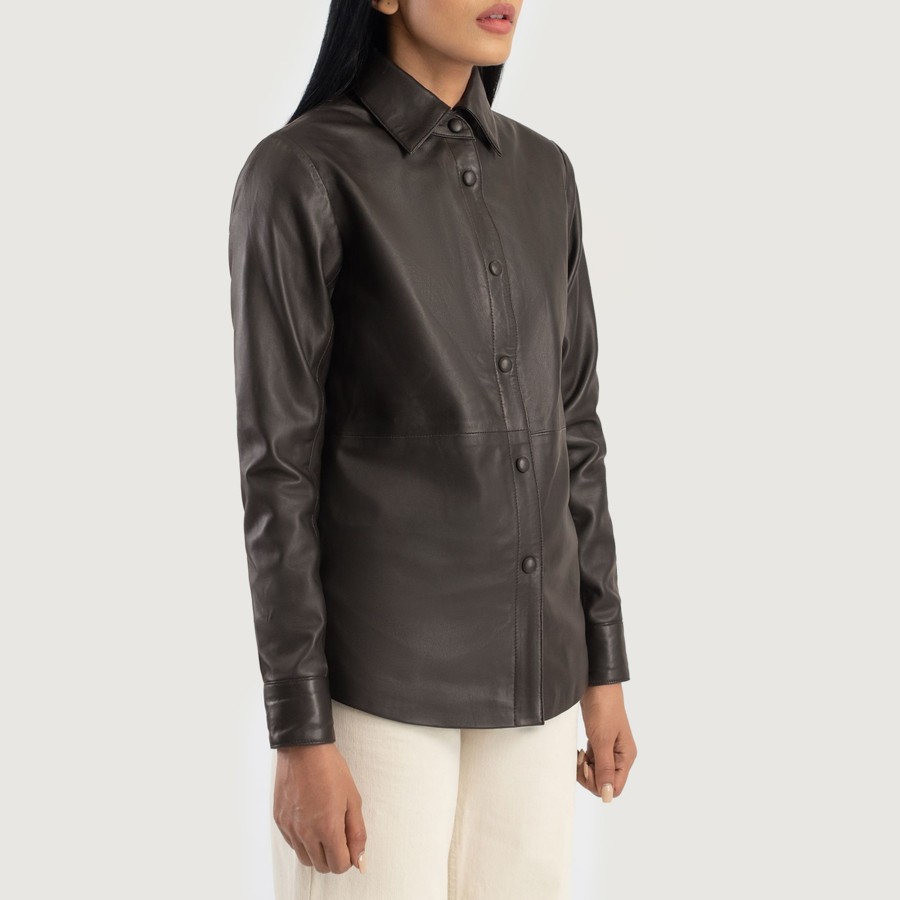 Women TheJacketMaker | Zenith Brown Leather Shirt Jacket