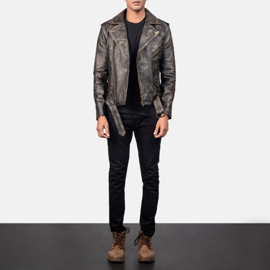 Men TheJacketMaker | Allaric Alley Distressed Brown Leather Biker Jacket