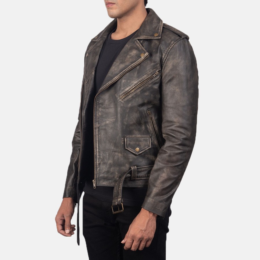 Men TheJacketMaker | Allaric Alley Distressed Brown Leather Biker Jacket