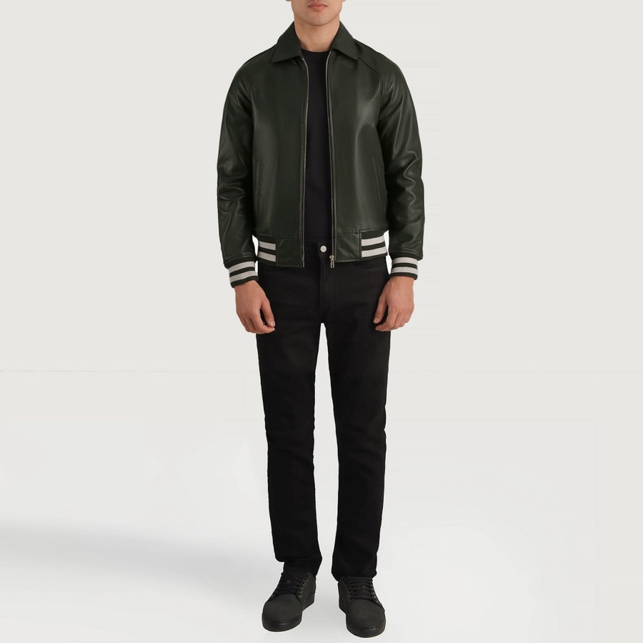 Men TheJacketMaker | Walton Green Leather Varsity Jacket