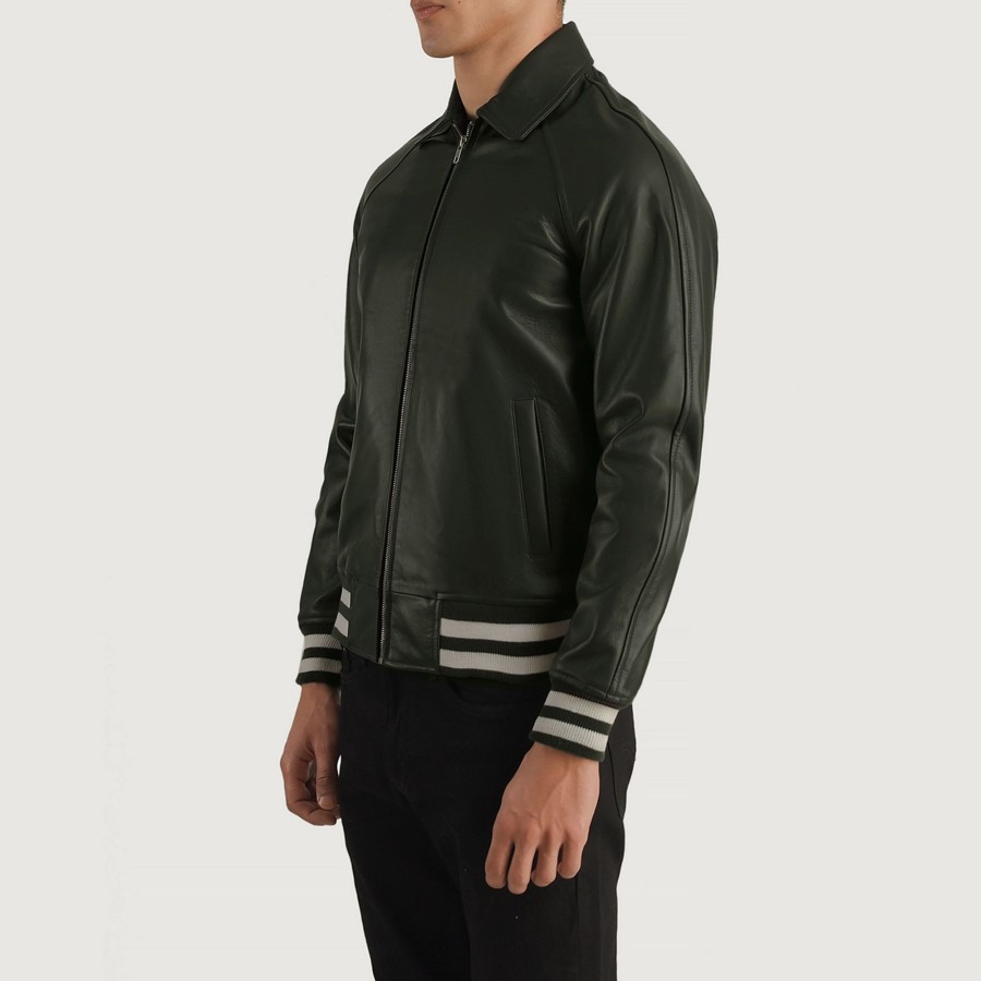 Men TheJacketMaker | Walton Green Leather Varsity Jacket