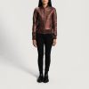 Women TheJacketMaker | Reida Maroon Leather Bomber Jacket