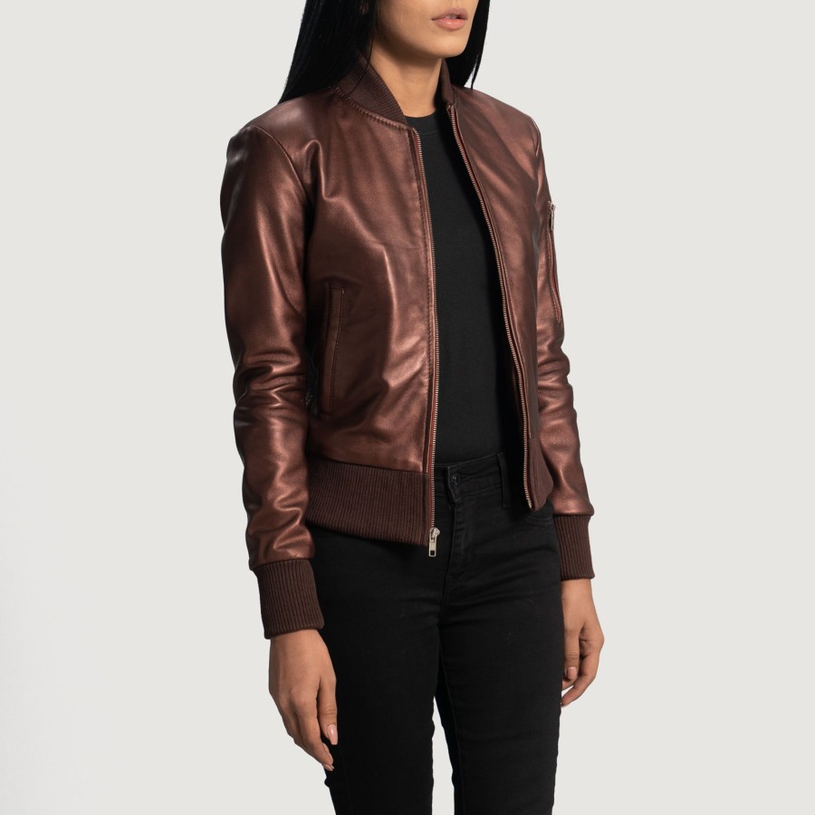 Women TheJacketMaker | Reida Maroon Leather Bomber Jacket