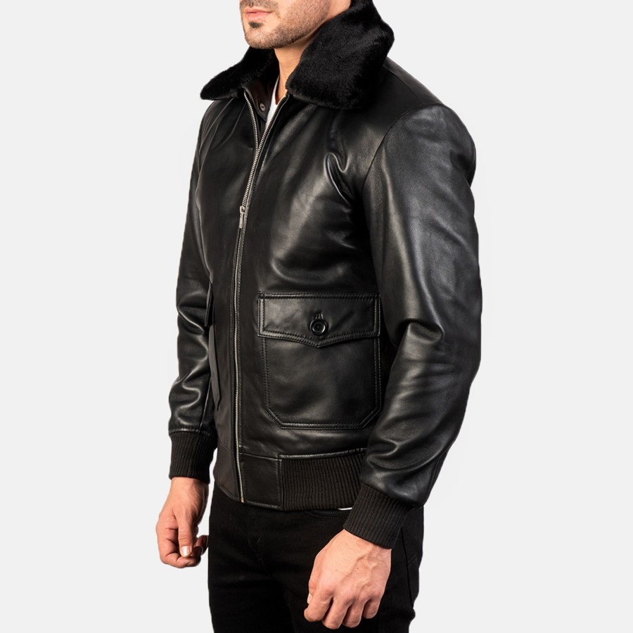 Men TheJacketMaker | Airin G-1 Black Leather Bomber Jacket