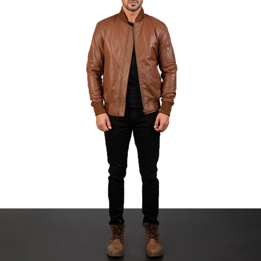 Men TheJacketMaker | Bomia Ma-1 Brown Leather Bomber Jacket