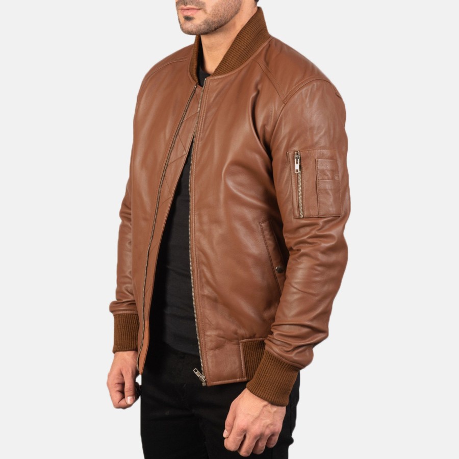 Men TheJacketMaker | Bomia Ma-1 Brown Leather Bomber Jacket