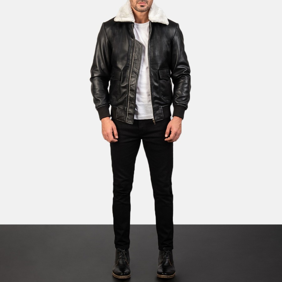 Men TheJacketMaker | Airin G-1 Black & White Leather Bomber Jacket