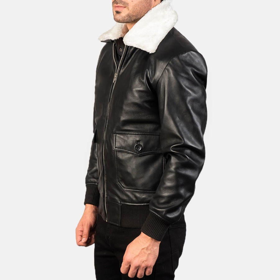 Men TheJacketMaker | Airin G-1 Black & White Leather Bomber Jacket