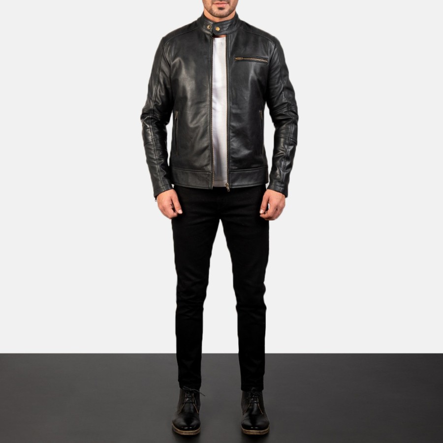 Men TheJacketMaker | Dean Black Leather Biker Jacket