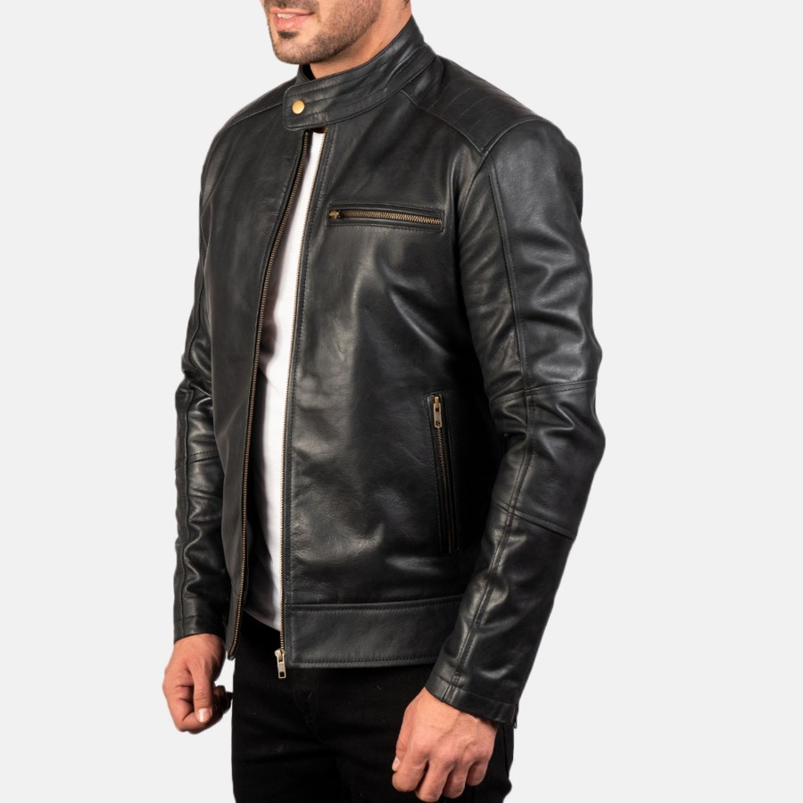 Men TheJacketMaker | Dean Black Leather Biker Jacket