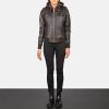 Women TheJacketMaker | Roslyn Brown Hooded Leather Bomber Jacket