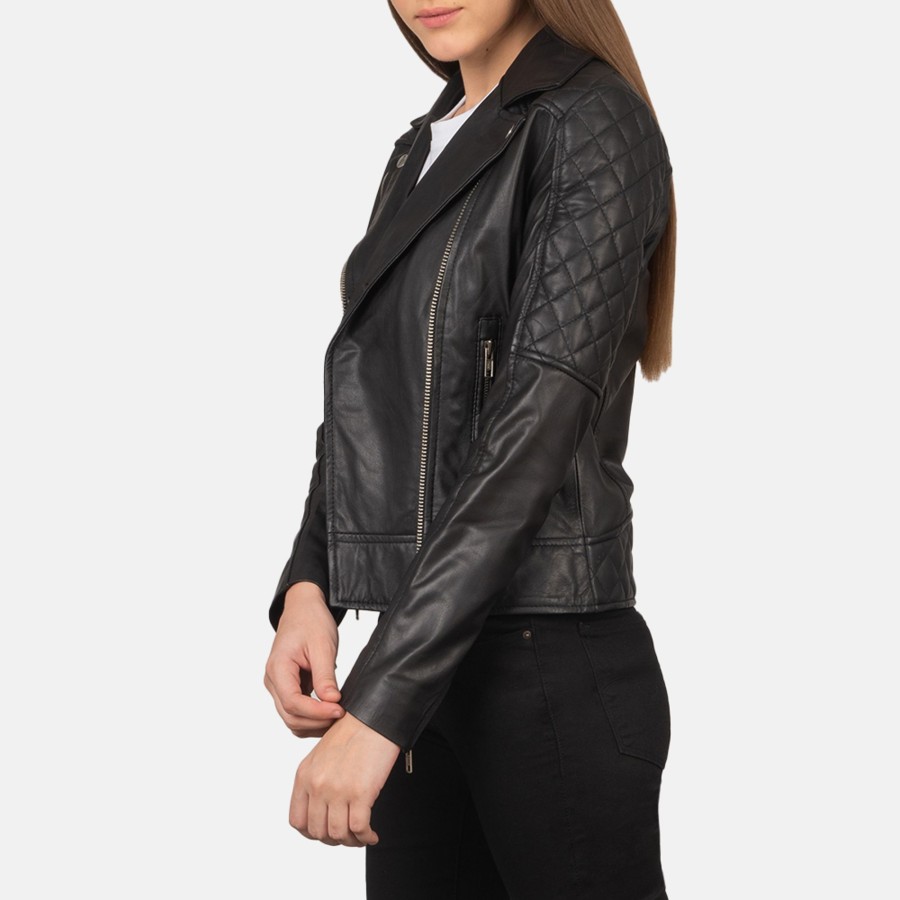 Women TheJacketMaker | Carolyn Quilted Black Biker Jacket