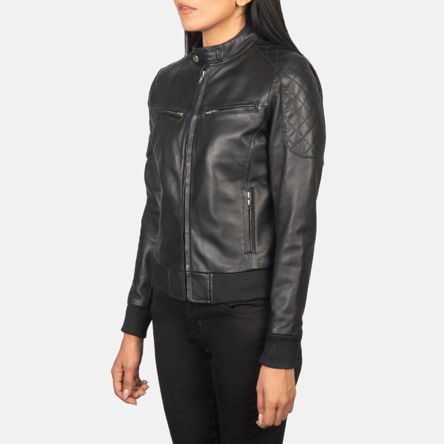 Women TheJacketMaker | Zenna Black Leather Bomber Jacket