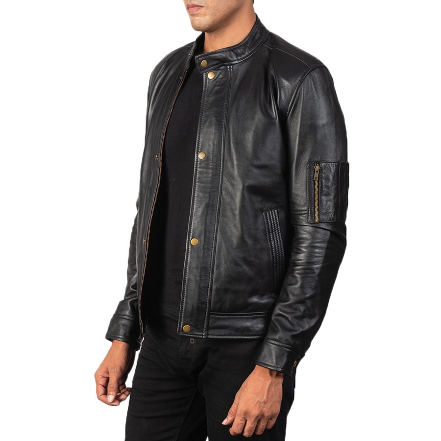 Men TheJacketMaker | Tea House Black Leather Biker Jacket