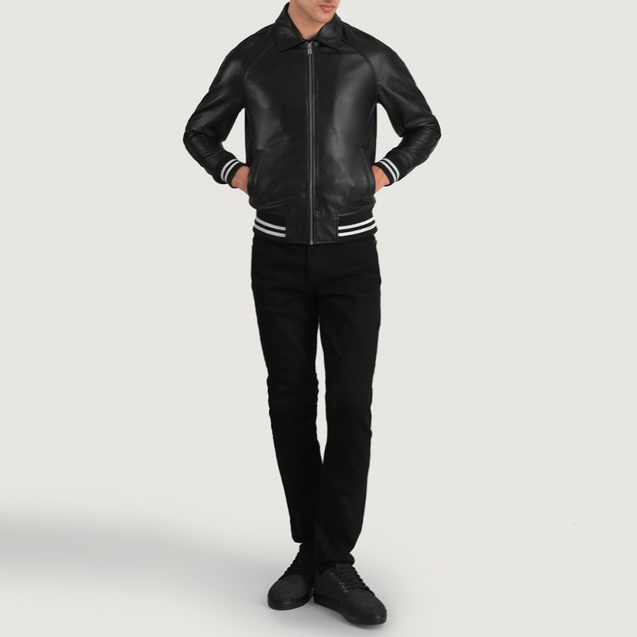 Men TheJacketMaker | Walton Black Leather Varsity Jacket