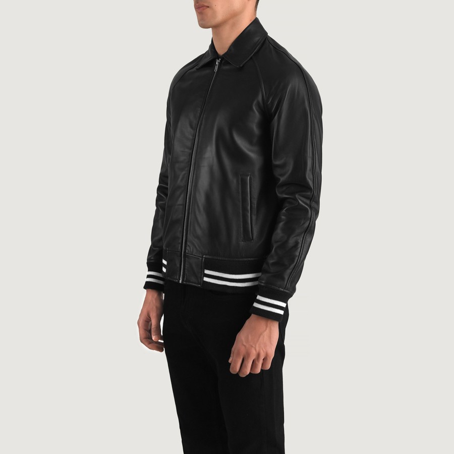 Men TheJacketMaker | Walton Black Leather Varsity Jacket