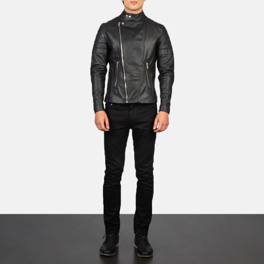 Men TheJacketMaker | Faisor Black Leather Biker Jacket