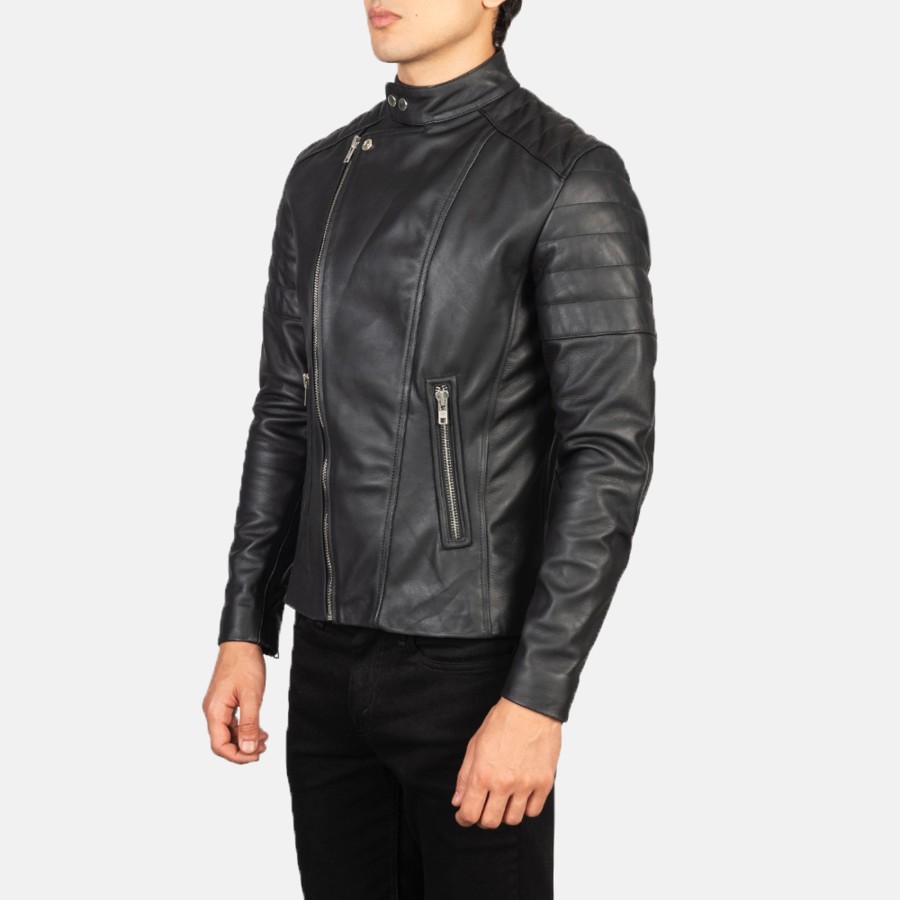 Men TheJacketMaker | Faisor Black Leather Biker Jacket