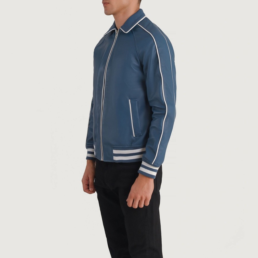 Men TheJacketMaker | Cooper Blue Leather Varsity Jacket