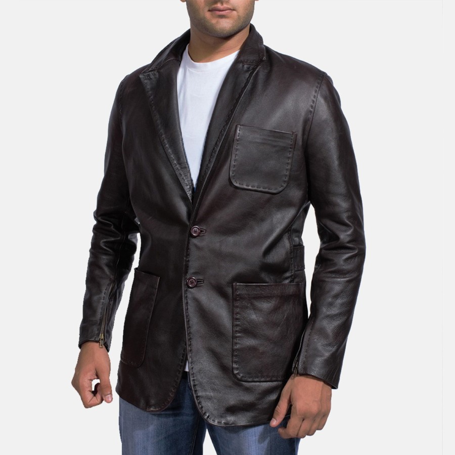 Men TheJacketMaker Gifts For Him | Wine Black Leather Blazer