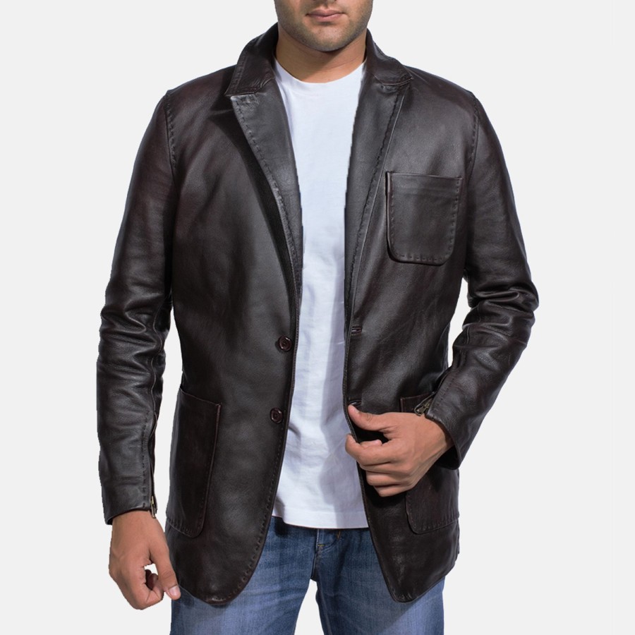 Men TheJacketMaker Gifts For Him | Wine Black Leather Blazer