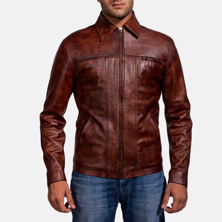 Men TheJacketMaker | Abstract Maroon Leather Jacket