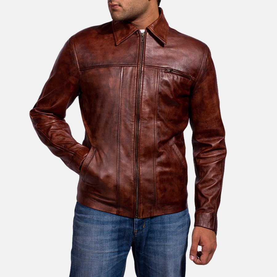 Men TheJacketMaker | Abstract Maroon Leather Jacket