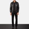 Men TheJacketMaker | Aaron Black Leather Bomber Jacket