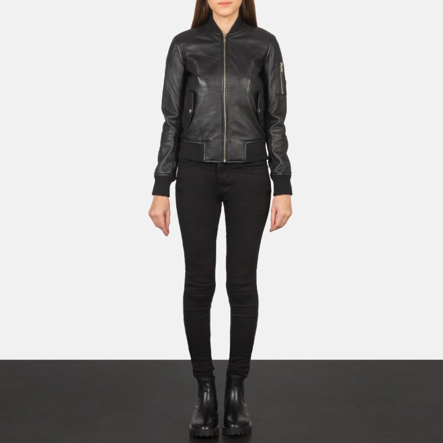 Women TheJacketMaker | Ava Ma-1 Black Leather Bomber Jacket